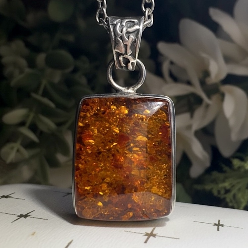 Huge Vintage Amber Sterling Silver 925 Handmade Unique Statement Pendant